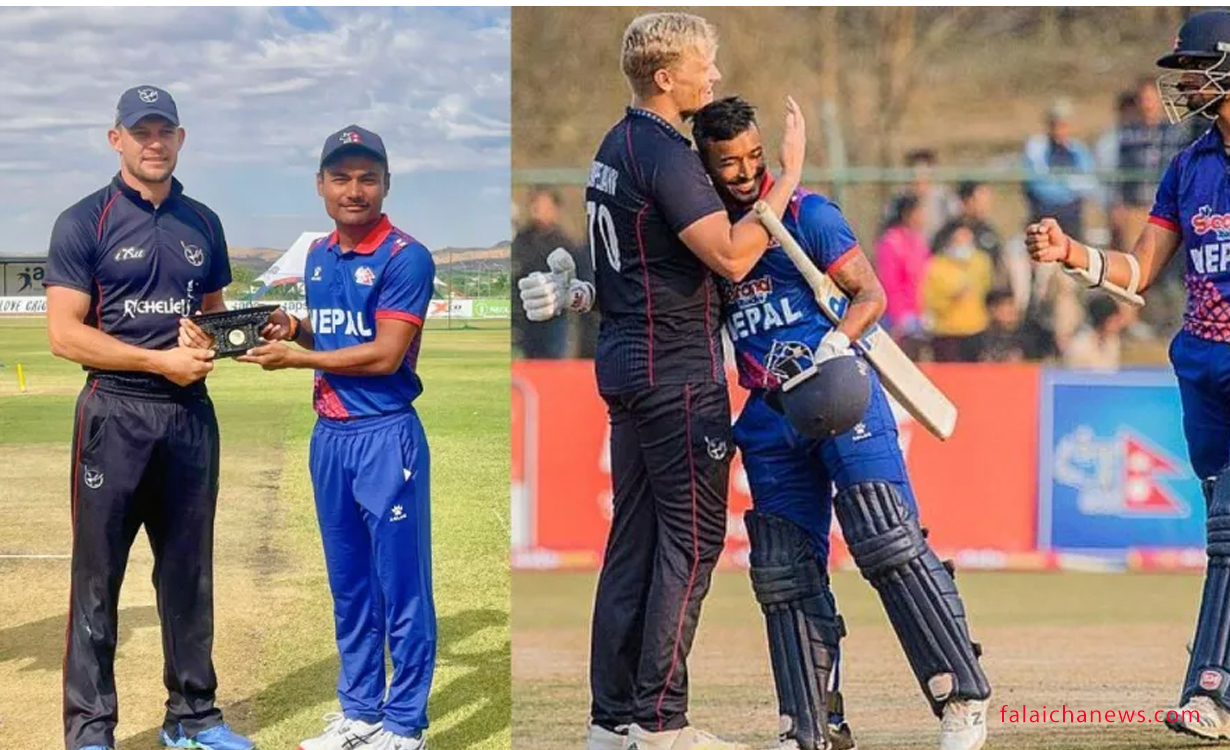 नेपालले नामिबियाविरुद्ध ब्याटिङ गर्दै,